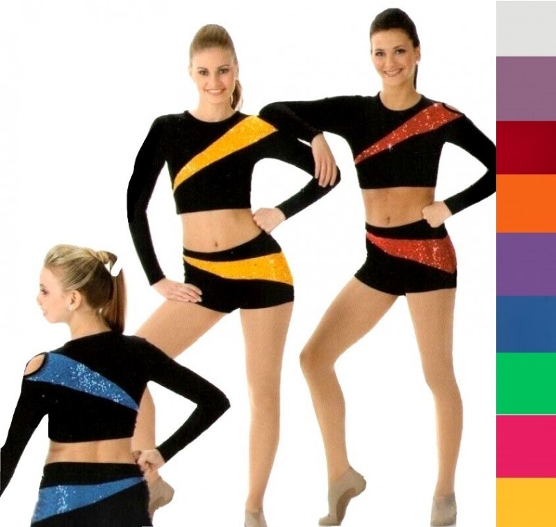 Pep Squad YELLOW Dance Costume Velvet & Sequin Shorts & Crop Top Child L to AXL
