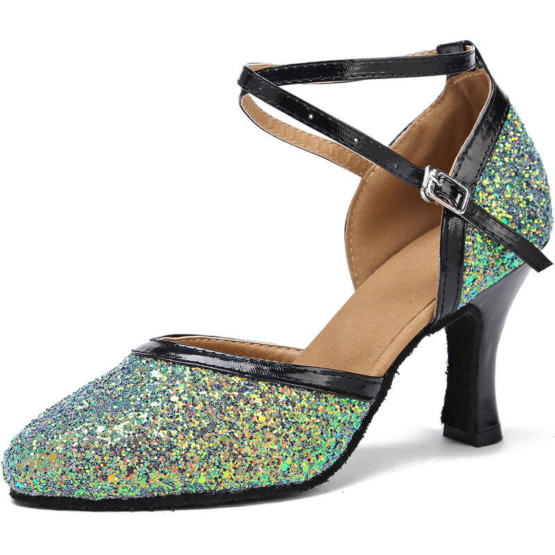 Women Green Ballroom Latin Dance Shoes Adult Tango Modern Salsa Suede Heels Shoe