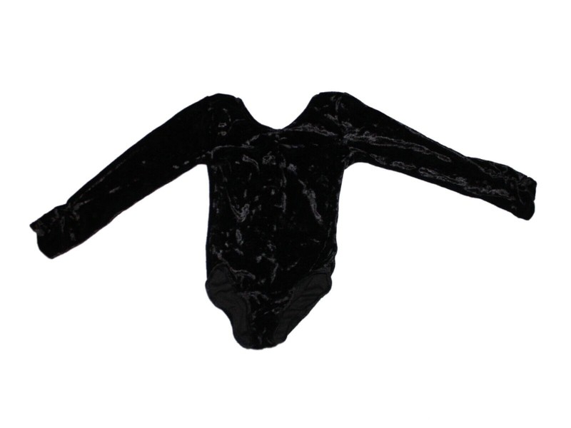 Girl Danskin Now Solid Black Velour Long Sleeve Dance Leotard Size XS 4/5
