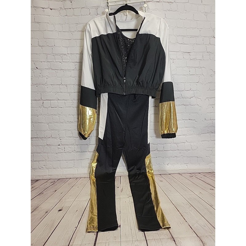 Weissman Dance Costume Jumpsuit With Jacket Black Gold White Style 14753 Women L