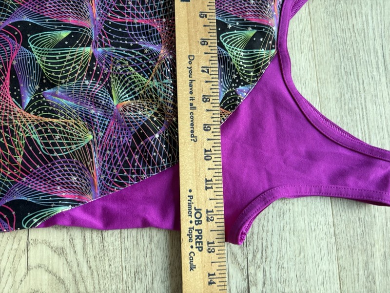 Leotard Girls L (10/12) Unitard Shorts PURPLE & MULTI-COLOR HELIX DESIGN gallery