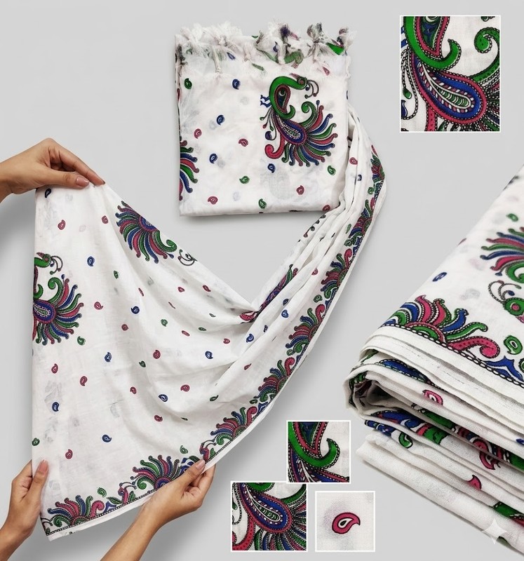 Bellydance Cotton Reyon Blend Table Print Women Dupatta with Tassels Veil Scarf gallery