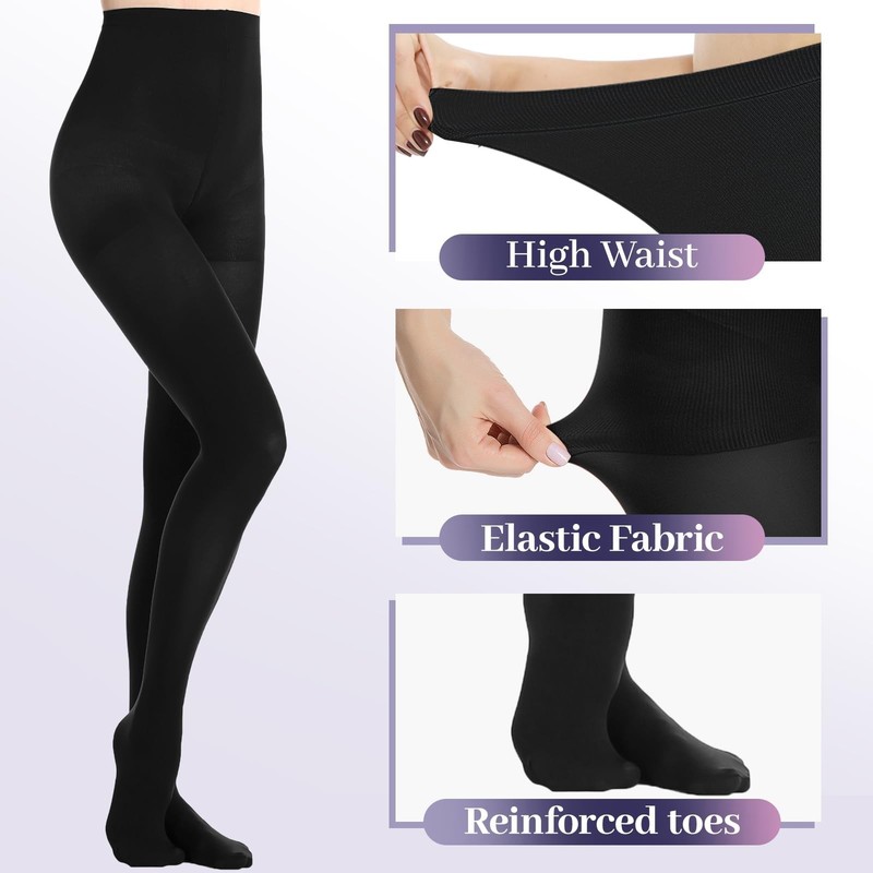 MANZI Run Resistant Control Top Panty Hose Opaque Tights Medium 1 Pair Black gallery