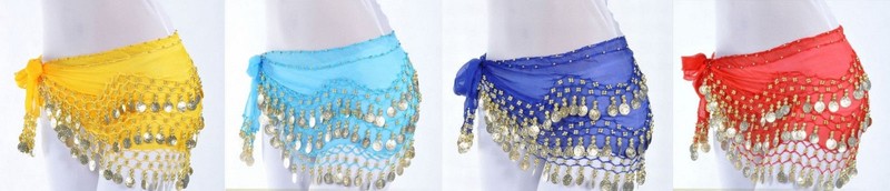 Wholesale Lot 12 pieces Chiffon Belly Dance Hip Scarf Wrap Belt Coin Sash Skirt gallery