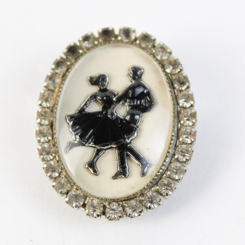 Square Dance Silhouette Rhinestone Western Buckle Silver Tone 1.5″ x 1″