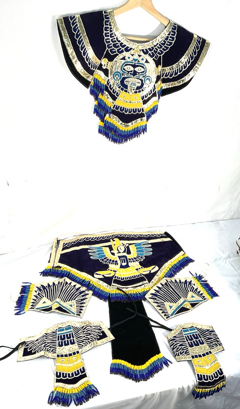 Aztec Danza Pechera Chest Piece Skirt Cuffs Metallic Fringe Dance Costume