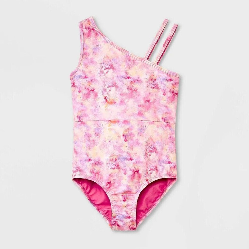 Girls’ Gymnastics Dance Ballet Strap Tie-Dye Pull-On Leotard Bodysuit Pink XS S