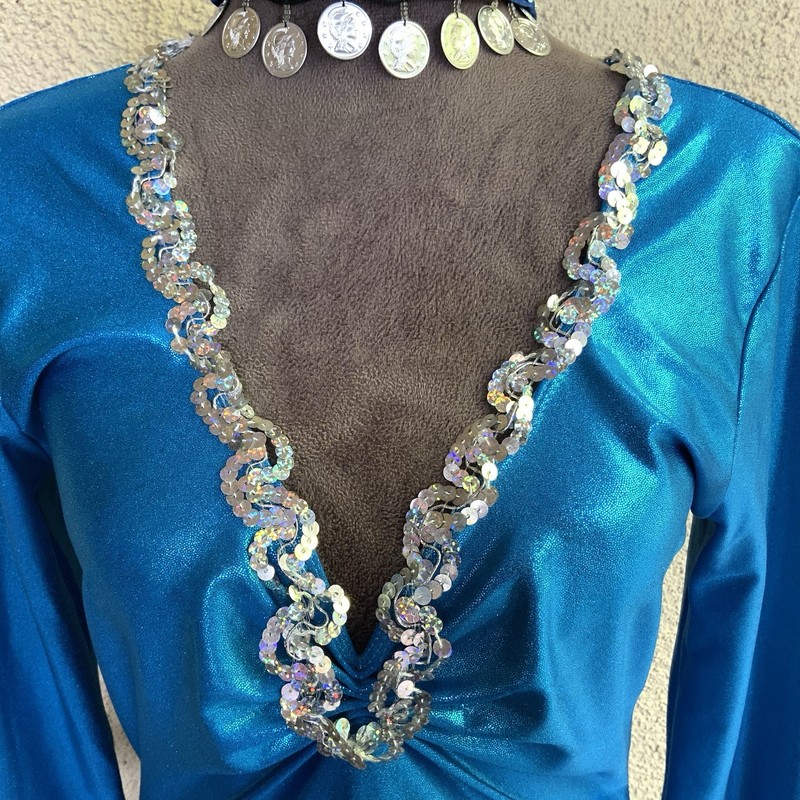 Belly Dance Costume Saidi Galabeya Dress Turquoise Silver Women’s S/M gallery